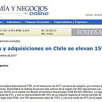 Fusiones y adquisiciones en Chile se elevan 15%